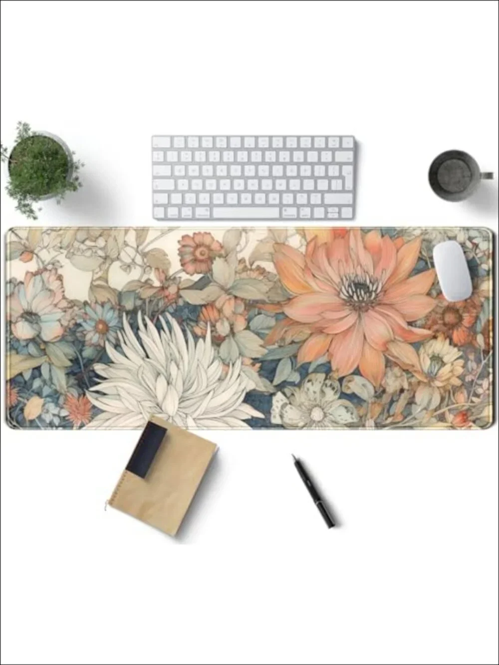 Japanese Minimalist Floral XL Extended Desk Mat Non-Slip Rubber Mouse Pad